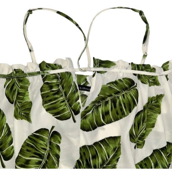 Off Shoulder Tropical Leaf Print Blouse White Green Vacation Top M - Picture 7 of 10